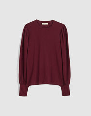 Smocked Long-Sleeve Top in Soft Slub DARK POMEGRANATE
