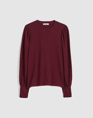 Smocked Long-Sleeve Top in Soft Slub DARK POMEGRANATE