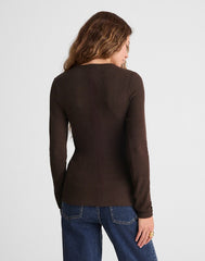 Textural Cutaway Crewneck Cardigan MOLASSES