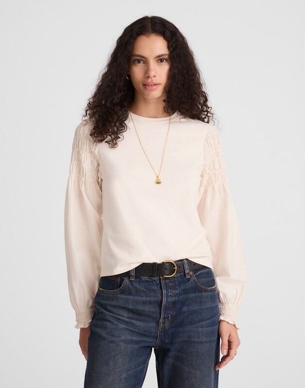 Smocked Long-Sleeve Tee VINTAGE IVORY
