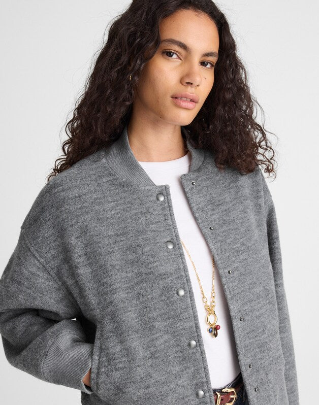 Double-Faced Knit Bomber Jacket HTHR CHARCOAL