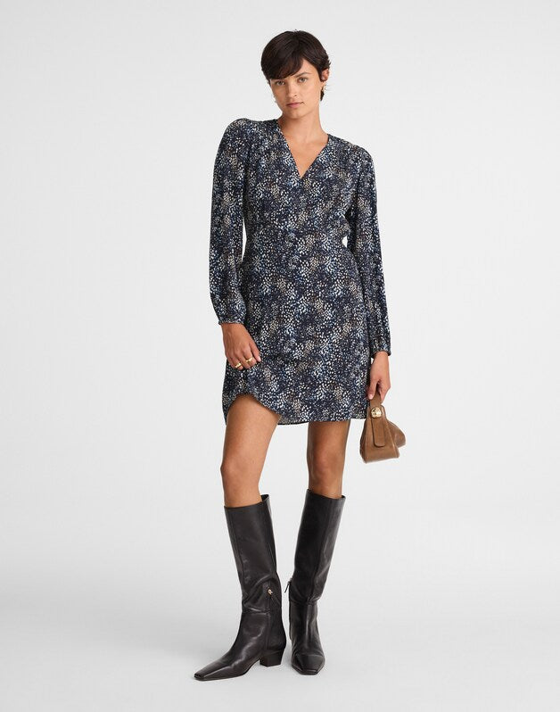 Faux-Wrap Midi Dress in Floral SABRINA DOTS NAVY MULTI