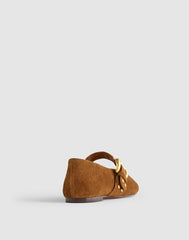 The Remy Scalloped Mary Jane Flat in Suede DRIED ACORN