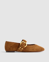 The Remy Scalloped Mary Jane Flat in Suede DRIED ACORN