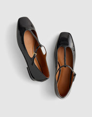 The Mylie T-Strap Flat in Leather TRUE BLACK