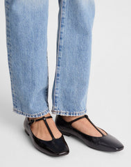 The Mylie T-Strap Flat in Leather TRUE BLACK