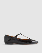 The Mylie T-Strap Flat in Leather TRUE BLACK