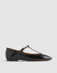 The Mylie T-Strap Flat in Leather TRUE BLACK
