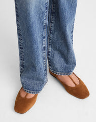 The Mylie T-Strap Flat in Suede RUSSET