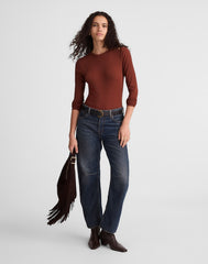 Ribbed Button Crewneck Tee DEEP REDWOOD