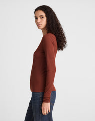Ribbed Button Crewneck Tee DEEP REDWOOD