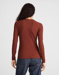 Ribbed Button Crewneck Tee DEEP REDWOOD
