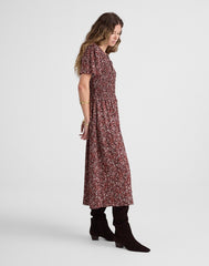 Zip-Front Flutter-Sleeve Midi Dress in Floral DAPHNE FLORAL RAISIN BLUSH