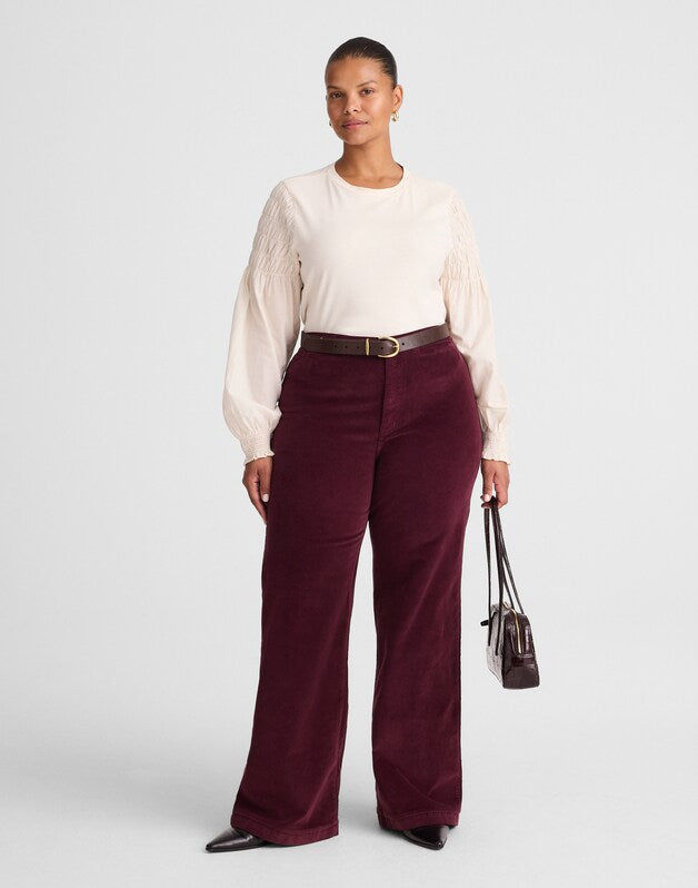 The Plus Wide-Leg Pant in Corduroy DARK POMEGRANATE