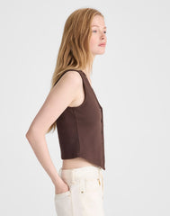 Ribbed V-Neck Vest DARK BROWN