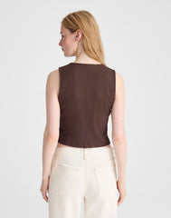 Ribbed V-Neck Vest DARK BROWN