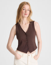 Ribbed V-Neck Vest DARK BROWN