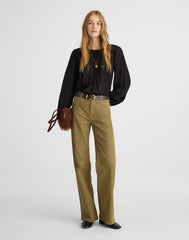 The Petite Wide-Leg Pant in Garment-Dyed Twill GREEN KHAKI