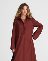 Poplin Long-Sleeved Shirtdress CHOCOLATE RAISIN