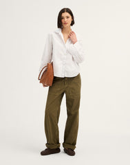 Oxford Easy Y-Neck Button-Up Shirt WHITE
