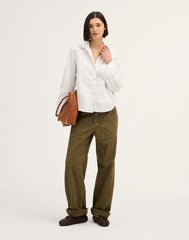 Oxford Easy Y-Neck Button-Up Shirt WHITE