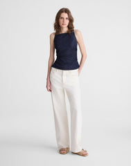 Airy Denim Ruched Squareneck Tank in Rinse Wash RINSE WASH