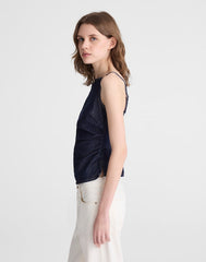 Airy Denim Ruched Squareneck Tank in Rinse Wash RINSE WASH