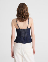 Airy Denim Ruched Squareneck Tank in Rinse Wash RINSE WASH