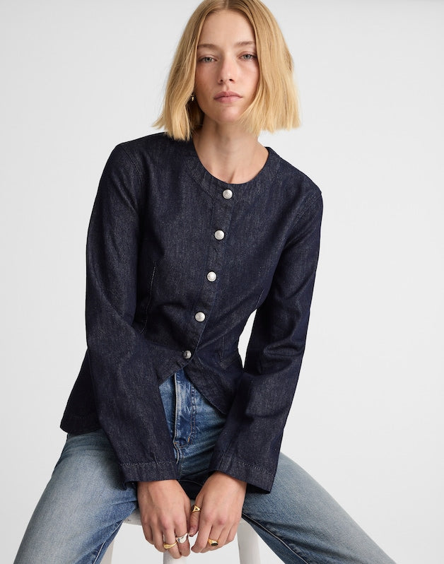 Denim Collarless Jacket in Rinse Wash RINSE WASH