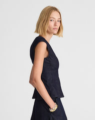 Denim Seamed Scoopneck Top in Rinse Wash RINSE WASH