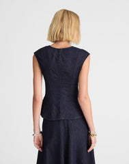Denim Seamed Scoopneck Top in Rinse Wash RINSE WASH