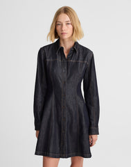 Airy Denim Seamed Shirtdress in Rinse Wash RINSE WASH