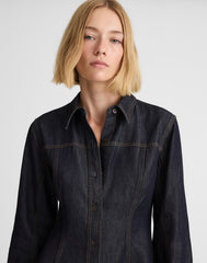 Airy Denim Seamed Shirtdress in Rinse Wash RINSE WASH