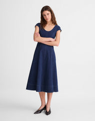 Denim Seamed Scoopneck Midi Dress PALMERTON WASH