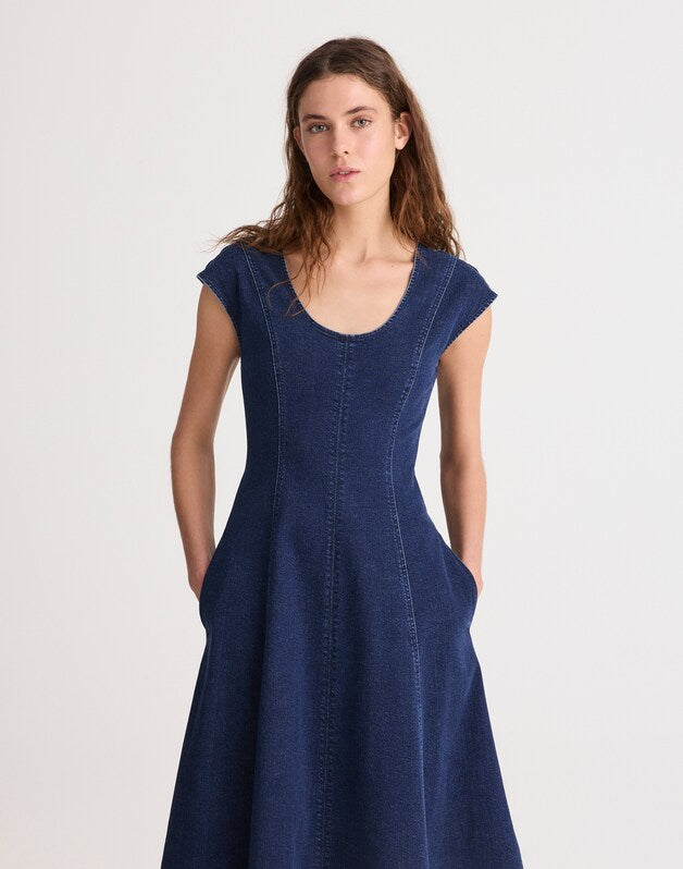 Denim Seamed Scoopneck Midi Dress PALMERTON WASH