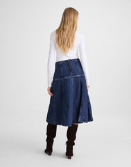 Denim Drop-Waist Midi Skirt in McKinney Wash MCKINNEY WASH