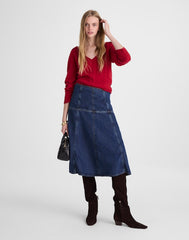 Denim Drop-Waist Midi Skirt in McKinney Wash MCKINNEY WASH