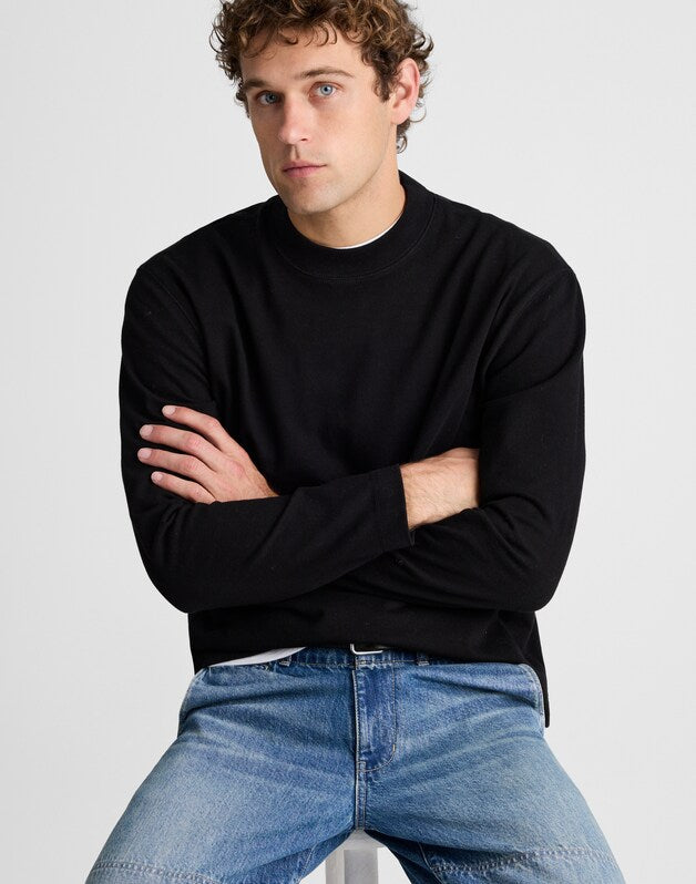 Heavyweight Long-Sleeve Mockneck Tee JET BLACK