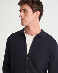 Collared Cardigan in Merino Wool DARK INDIGO