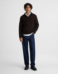 Open-Collar Sweater Polo in Yak-Alpaca Blend DARK BROWN