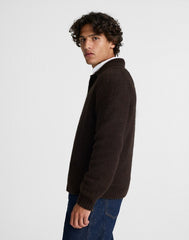 Open-Collar Sweater Polo in Yak-Alpaca Blend DARK BROWN