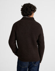 Open-Collar Sweater Polo in Yak-Alpaca Blend DARK BROWN