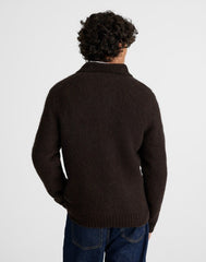 Open-Collar Sweater Polo in Yak-Alpaca Blend DARK BROWN