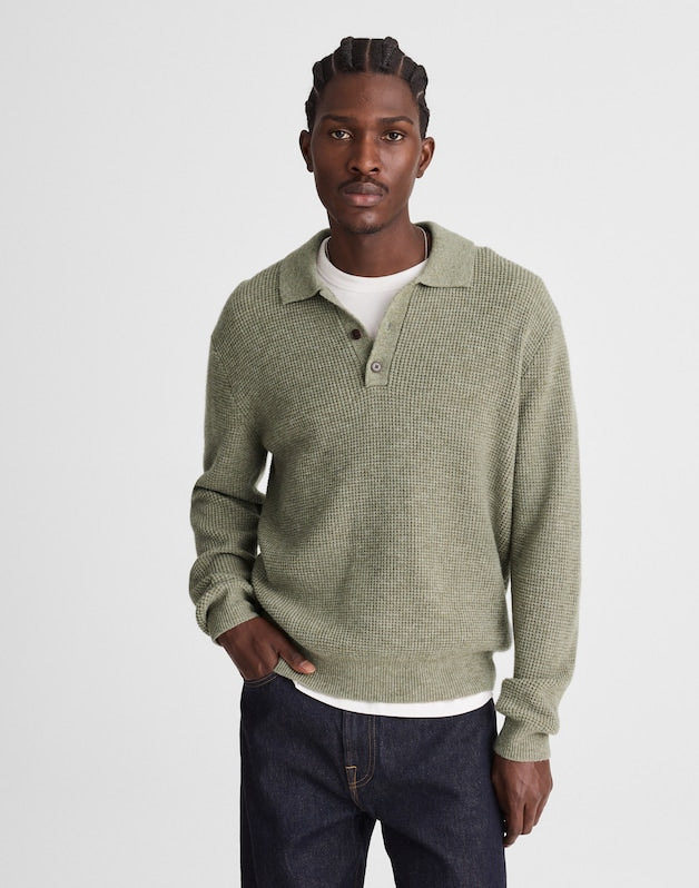 Waffle-Knit Sweater Polo HEATHER SAGE