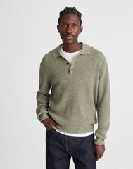 Waffle-Knit Sweater Polo HEATHER SAGE