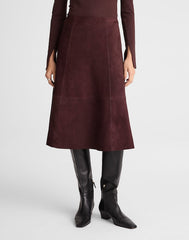 Seamed Midi Skirt in Suede DEEP PLUM