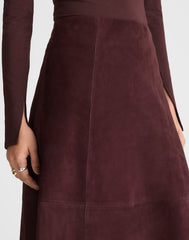 Seamed Midi Skirt in Suede DEEP PLUM