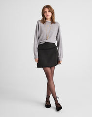 Fringed Overlay Mini Skirt BLACK TWEED BLEND