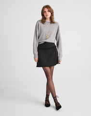 Fringed Overlay Mini Skirt BLACK TWEED BLEND