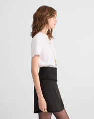 Fringed Overlay Mini Skirt BLACK TWEED BLEND